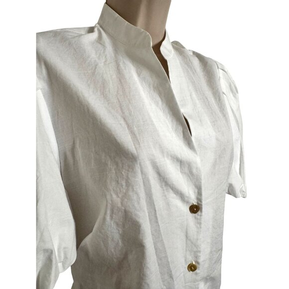 Vince Draped Puff Sleeve Blouse Size 10 Cut Out Back Button Up NWT Cotton Short - Picture 9 of 14